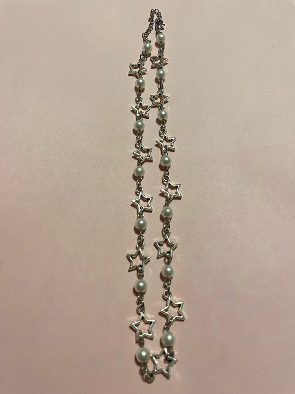 Silver Tone Faux Pearl Star Necklace #9350